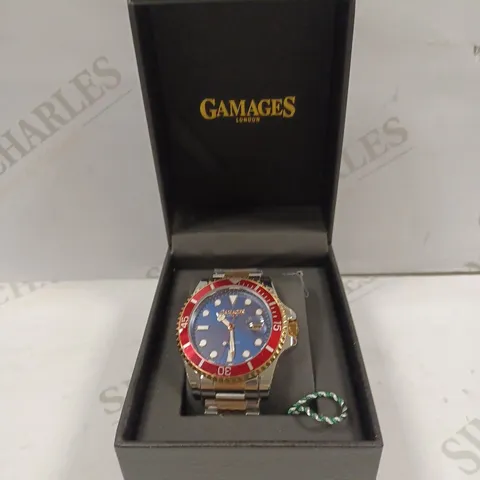 GAMAGES OF LONDON LIMITED EDITION HAND ASSEMBLED SPORTS ELEMENT AUTOMATIC TWO TONE WATCH