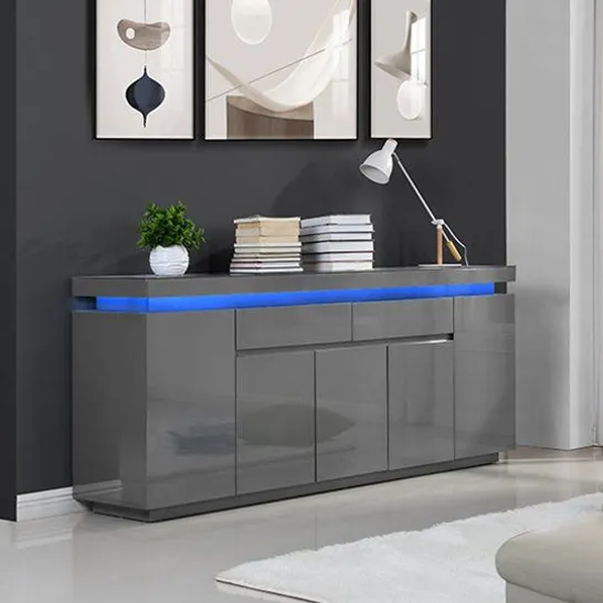 BOXED ODESSA LARGE GREY GLOSS SIDEBOARD 2 DRAWER 5 DOOR