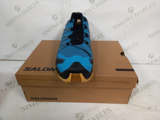 BOXED PAIR OF SALOMON XA PRO 3D V8 SHOES IN AQUA/BRONZE BROWN UK SIZE 10