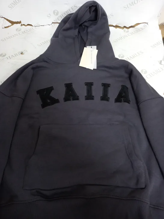 KAIIA SLOGAN OVERSIZED HOODIE IN DARK GREY - SIZE 6