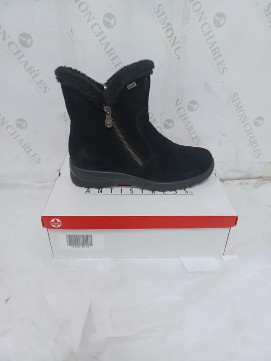 BOXED RIEKER ANTISTRESS LADIES BLACK FLEECE LINED BOOTS ZIP FASTENING SIZE EU 39