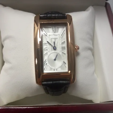 STOCKWELL SQUARE BODIED LADIES WATCH WITH BLACK LEATHER STRAP IN WOODEN GIFT BOX