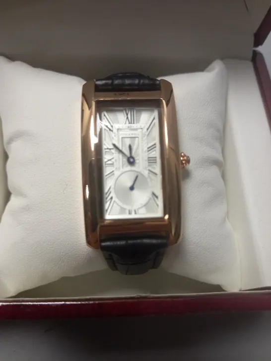 STOCKWELL SQUARE BODIED LADIES WATCH WITH BLACK LEATHER STRAP IN WOODEN GIFT BOX