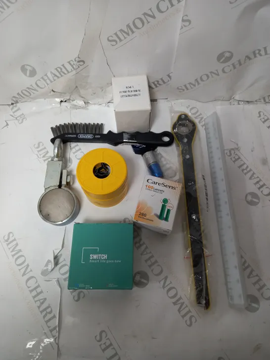 box of assorted items to include - wire brush / magnet / switch 