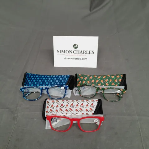 LOT OF 3 PAIRS OF COLOURFUL READING GLASSES