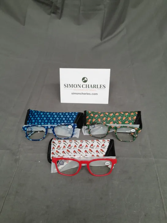 LOT OF 3 PAIRS OF COLOURFUL READING GLASSES