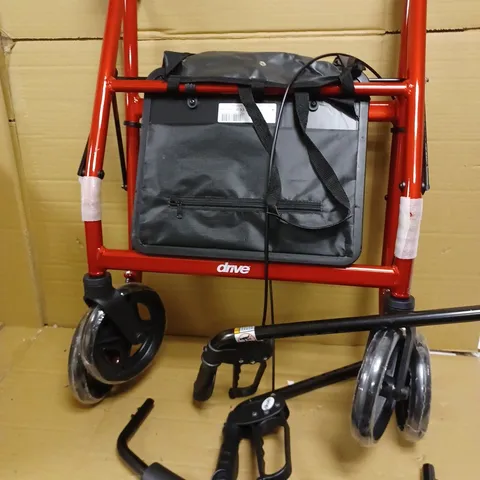 DRIVE R8 RED ALUMINIUM ROLLATOR WITH PADDED SEAT AND VINYL UNDERSEAT BAG