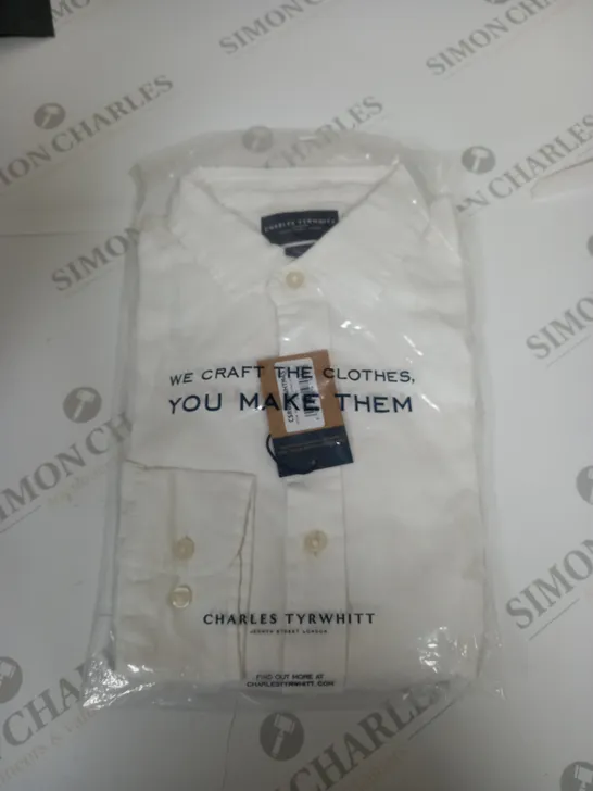 CHARLES TYRWHITT WHITE PLAIN PURE LINEN SLIM FIT SHIRT SIZE M