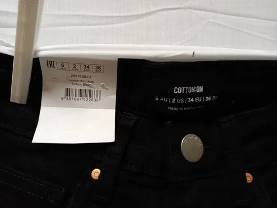 BOX OF 2 BRAND NEW COTTON:ON STRETCH MOM JEANS - BLACK SIZE AUS 6	