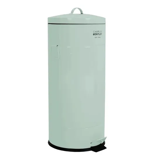 BOXED 30L ROUND RETRO STEEL PEDAL BIN IN HERITAGE GREEN