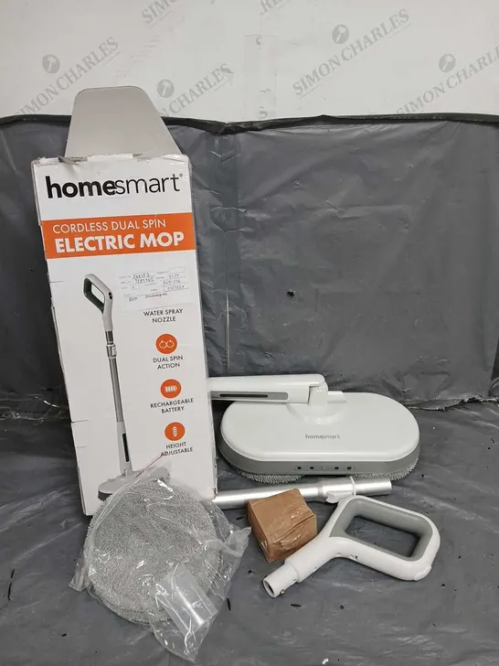 BOXED HOMESMART CORDLESS DUAL SPIN ELECTRIC MOP IN WHITE/GREY