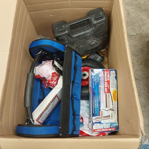 BOX OF ASSORTED TOOLS AND ACCESSORIES 