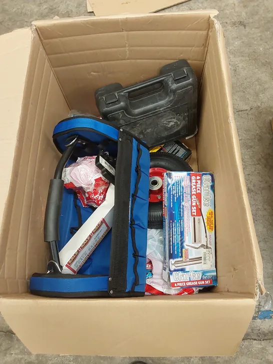 BOX OF ASSORTED TOOLS AND ACCESSORIES 