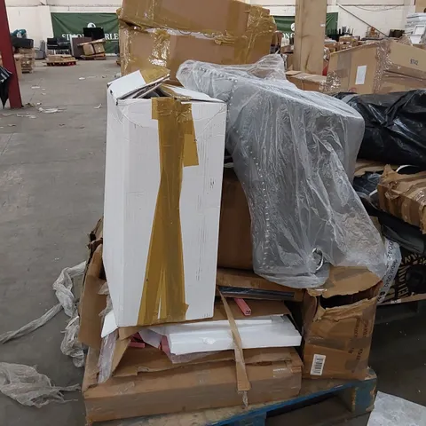 PALLET OF ASSORTED HOUSEHOLD ITEMS AND FURNITURE PARTS