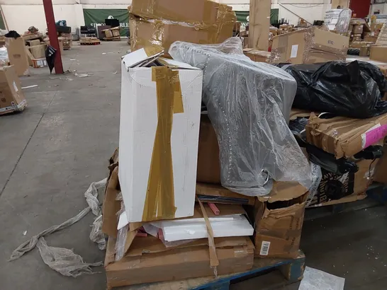 PALLET OF ASSORTED HOUSEHOLD ITEMS AND FURNITURE PARTS