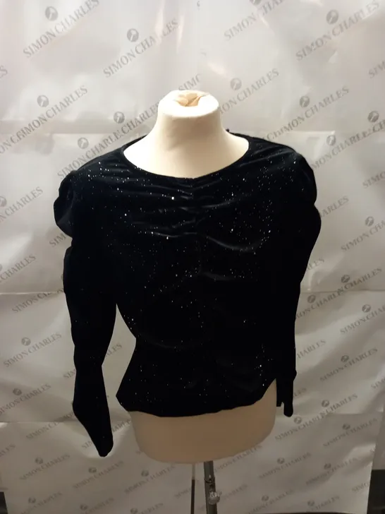 OASIS VELVET RUCHED FRONT SLEEVE TOP SIZE L