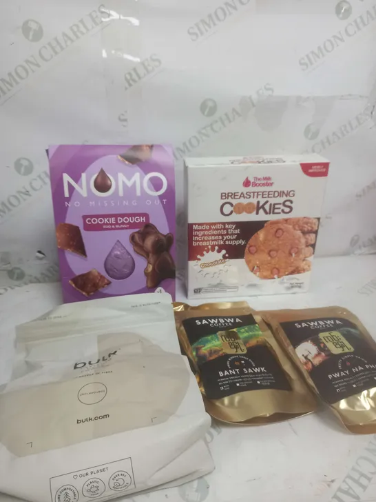 BOX OF APPROXIMATELY 10 ASSORTED COSMETIC ITEMS TO INCLUDE - BREASTFEEDING COOKIES, COOKIE DOE EGG, BULK POWDER ETC