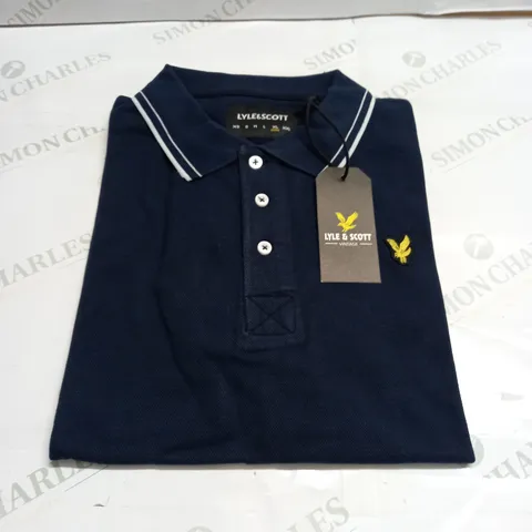 LYLE & SCOTT SS KNIT POLO SHIRT IN NAVY - XL