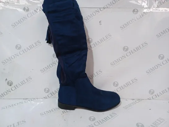 BOXED PAIR OF SOLELONDON BELOW-KNEE BOOTS IN NAVY SIZE 6