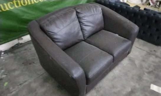 QUALITY 2 SEATER DARK BROWN LEATHER SOFA