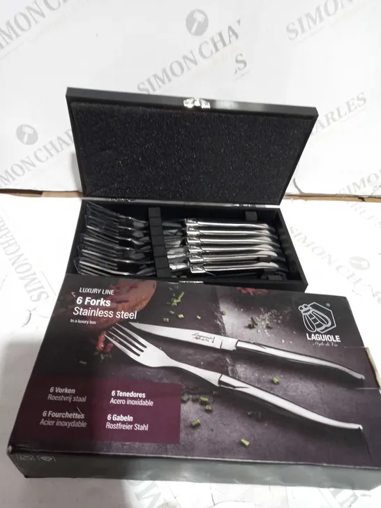 BOXED SET OF 6 LAGUIOLE EN AUBRAC TABLE FORKS STAINLESS STEEL SATIN