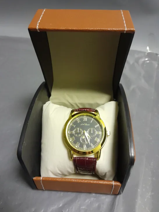 MENS LA BANUS WATCH WITH GOLD COLOUR CASE AND LEATHER STRAP