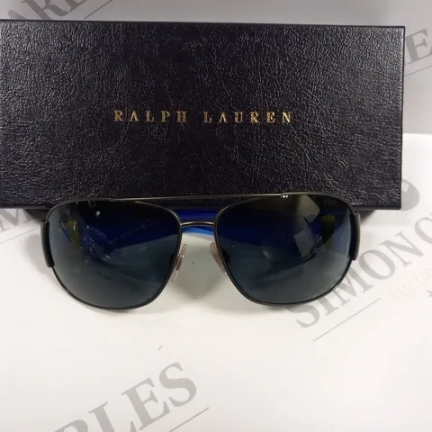 BOXED RALPH LAUREN POLO BLACK METAL RECTANGULAR SUNGLASSES