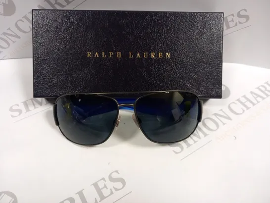 BOXED RALPH LAUREN POLO BLACK METAL RECTANGULAR SUNGLASSES