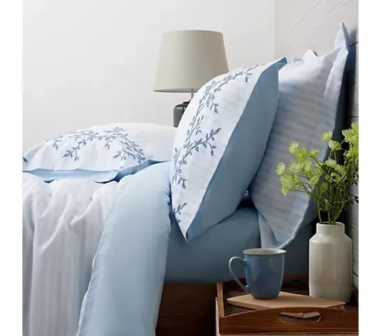 SUPERSOFT BY COZEE HOME TEXTURED STRIPE 6 PIECE DUVET SET WITH EMBROIDERY- BLUE DOUBLE