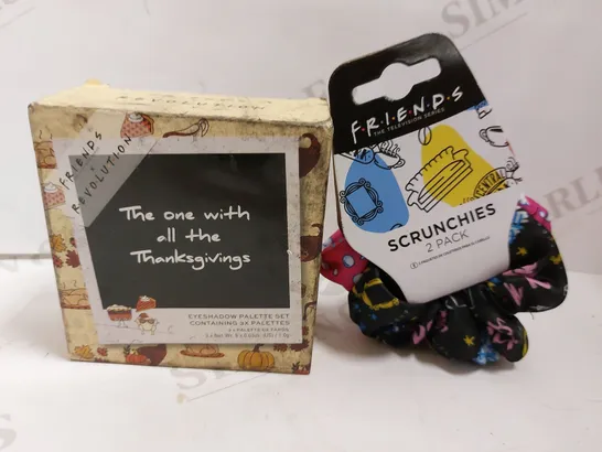 BOX OF 2 F.R.I.E.N.D.S ITEMS TO INCLUDE REVOLUTION EYESHADOW PALETTE AND SCRUNCHIE