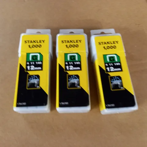 LOT OF 3 STANLEY 1000 PACKS OF 12MM STAPLES