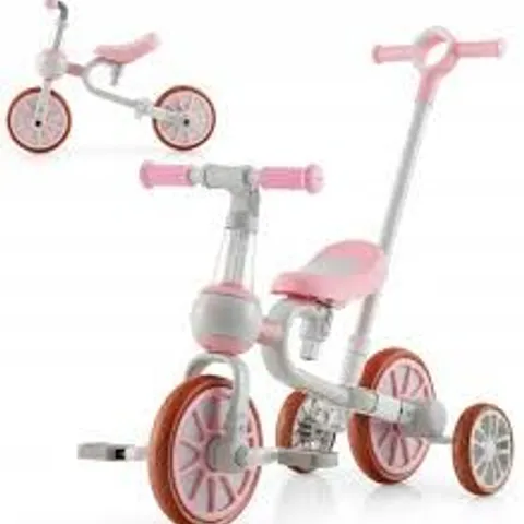 BOXED COSTWAY 4 IN 1 KIDS TRICYCLE TODDLER BALANCE BIKE W/ ADJUSTABLE PARENT PUSH HANDLE & 4 WHEELS - PINK