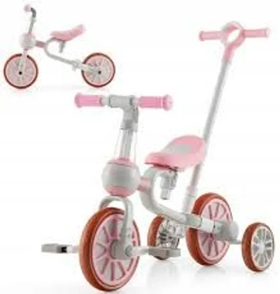 BOXED COSTWAY 4 IN 1 KIDS TRICYCLE TODDLER BALANCE BIKE W/ ADJUSTABLE PARENT PUSH HANDLE & 4 WHEELS - PINK