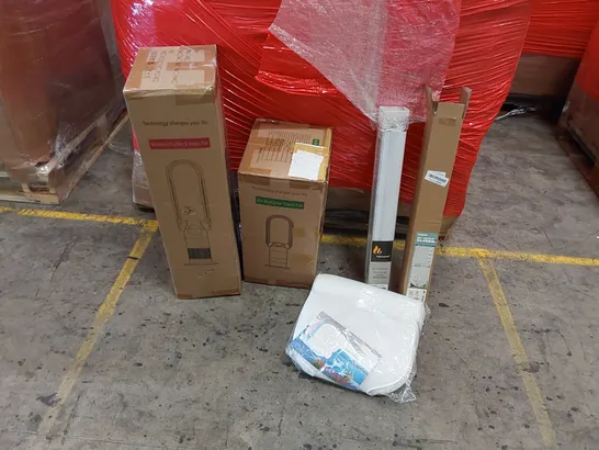 PALLET OF ASSORTED ITEMS INCLUDING: BLADELESS PURIFIER & HEATER FAN, AIR MULTIPLIER FAN, DAY AND NIGHT ROLLER BLIND, BATH CUSHION, WINDOW BLINDS