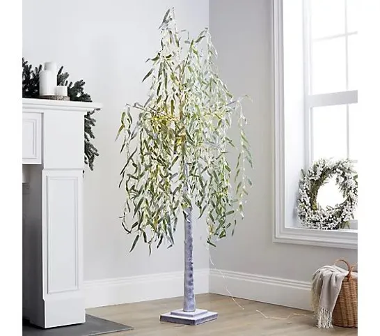 OUTLET ALISON CORK 180CM PRE-LIT GREEN LEAF WILLOW TREE- GREEN SAGE