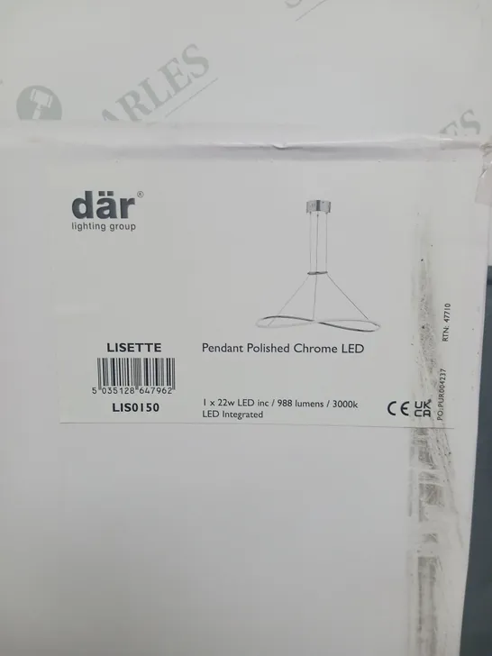 BRAND NEW BOXED DAR LIGHTING LISETTE POLISHED CHROME PENDANT LED 