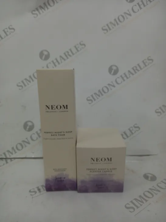 BOX OF 2 NEOM ITEMS TO INCLUDE - PERFECT NIGHTS SLEEP BATH FOAM- PERFECT NIGHTS SLEEP SCENTED CANDLE 