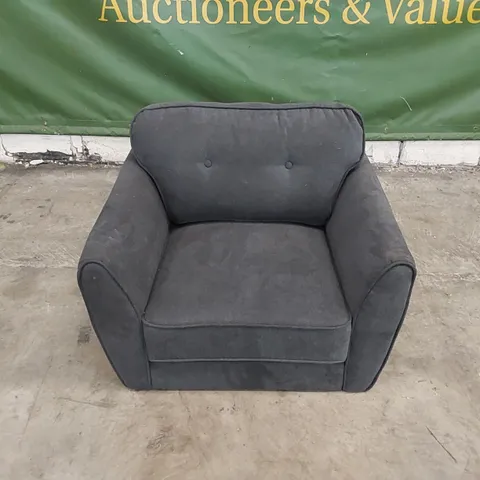 DESIGNER ARMCHAIR UPHOLSTERED IN CHARCOAL FABRIC