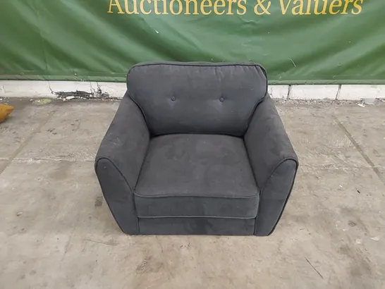 DESIGNER ARMCHAIR UPHOLSTERED IN CHARCOAL FABRIC