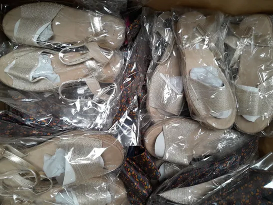 BOX OF APPROXIMATELY 20 ASSORTED FOOTWEAR AND FASHION ITEMS IN VARIOUS STYLES AND SIZES TO INCLUDE MULTICOLOUR TIE, KELSI SHOES, ETC