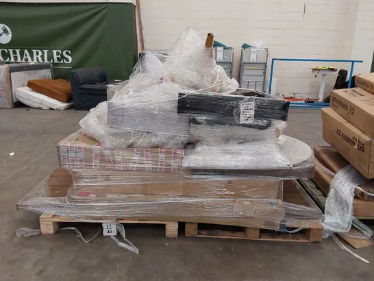 PALLET OF ASSORTED FURNITURE PARTS INCLUDING MOSTLY TABLE PARTS