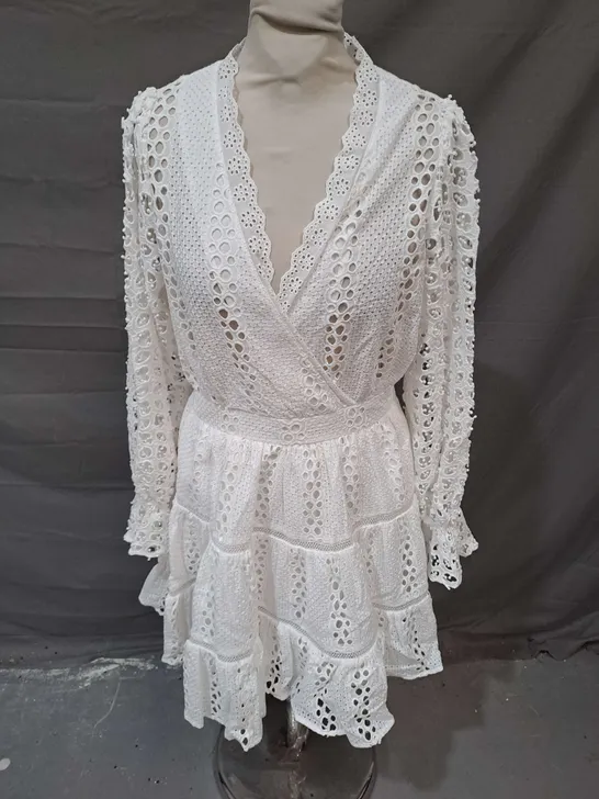 HOLLAND & COOPER BRODERIE LACE V-NECK DRESS IN WHITE SIZE 10