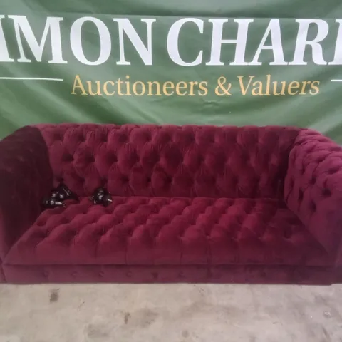 3 SEATER SOFA - WINE RED FABRIC 