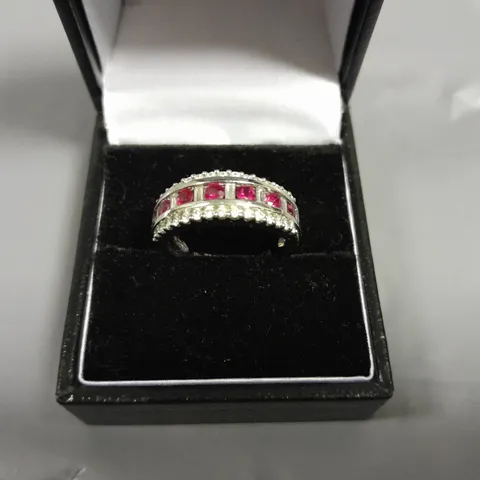 18CT WHITE GOLD HALF ETERNITY RING SET WITH RUBIES AND NATURAL DIAMOND WEIGHING +-1.51CT