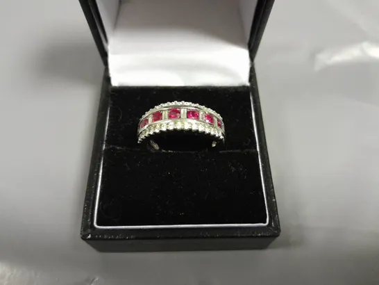 18CT WHITE GOLD HALF ETERNITY RING SET WITH RUBIES AND NATURAL DIAMOND WEIGHING +-1.51CT