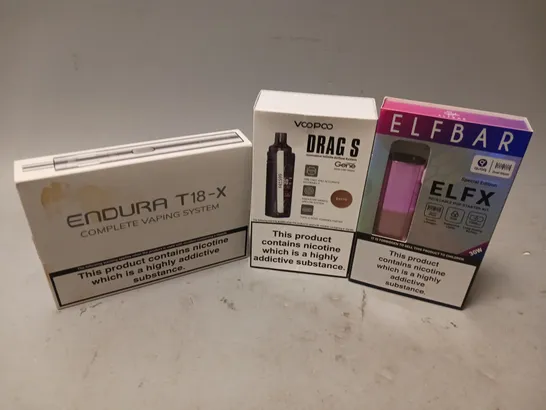 APPROXIMATELY 20 VAPES & E-CIGARETTES TO INCLUDE ELFBAR ELFX, VOOPOO DRAG S, INNOIN ENDURA T18-X, ETC