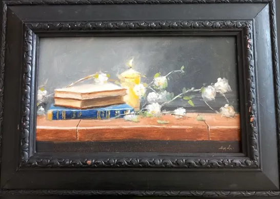 FRAMED AND SIGNED PAINTING DEPICTING BURNING CANDLE