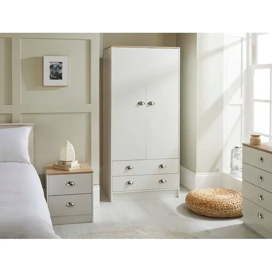 BOXED OVIEDO CREAM AND OAK EFFECT 2 DOOR 2 DRAWERS MANUFACTURED WOOD WARDROBE (1 BOX)