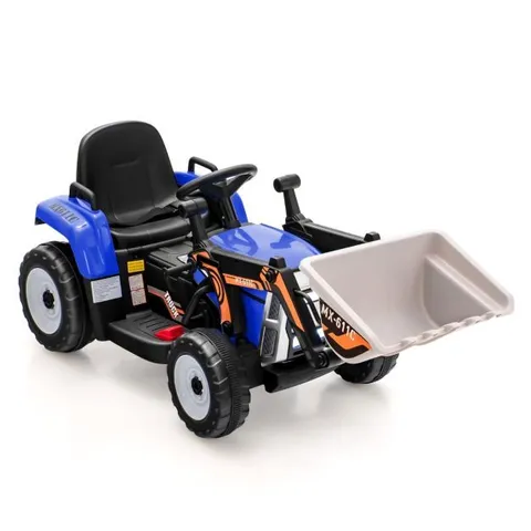 BOXED 12V BATTERY POWERED LOADER DIGGER WITH ADJUSTABLE ARM AND BUCKET - BLUE