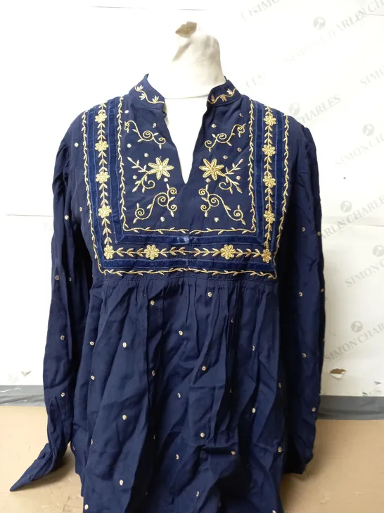 MONSOON ELEANOR EMBROIDERED TOP IN NAVY SIZE MEDIUM 